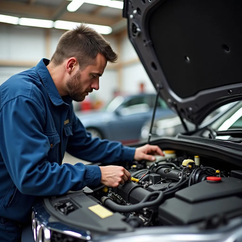 Mechanic Examining Car Engine