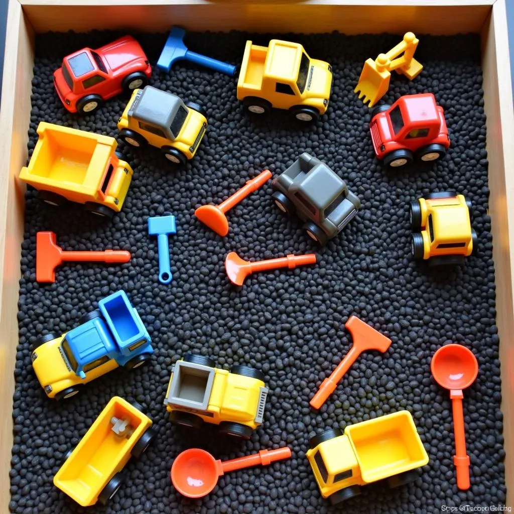 Car Sensory Bin with Toy Cars and Tools