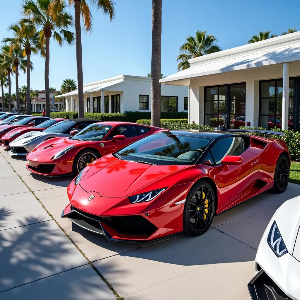 A sports car show in Venice, Florida, featuring a selection of high-performance vehicles.