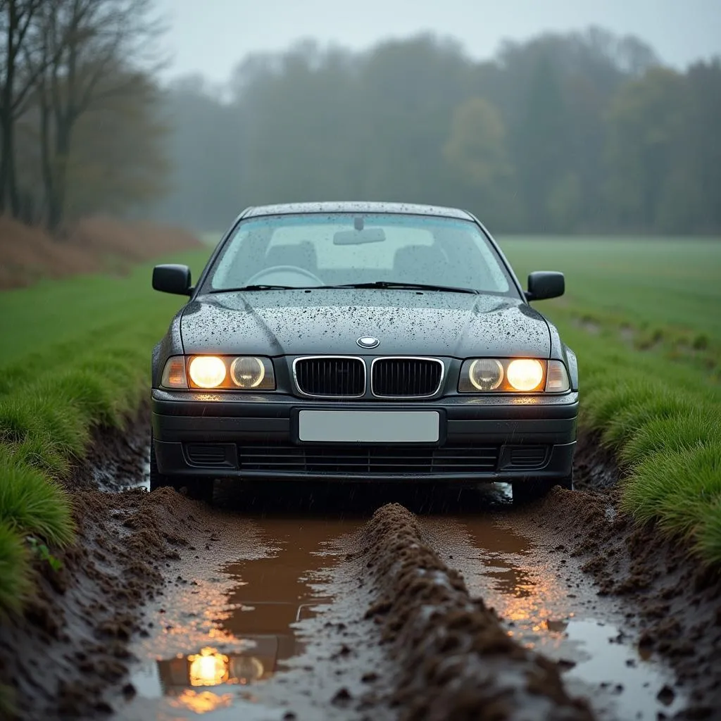 Car Stuck in Muddy Field