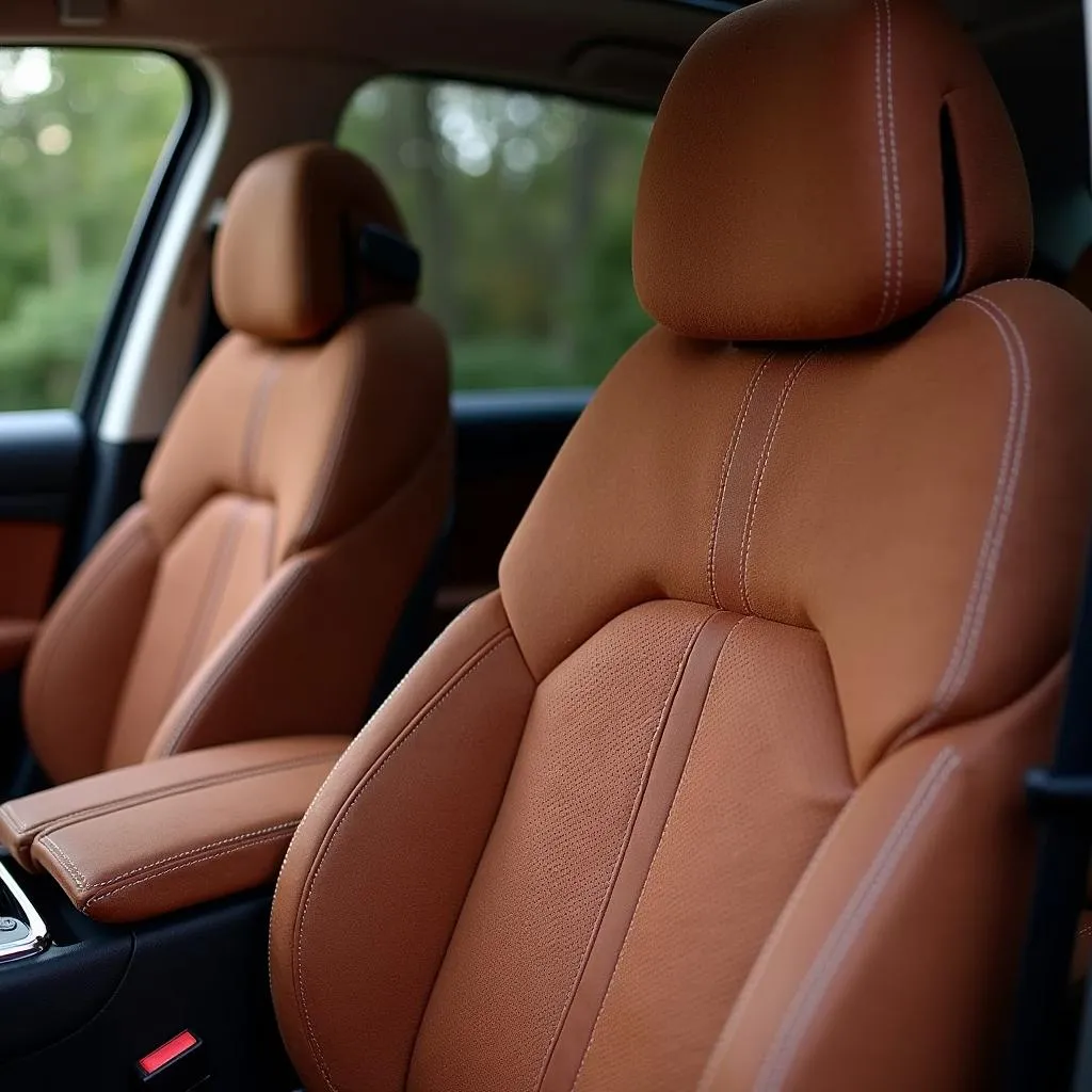 Close-up of a car interior with suede upholstery