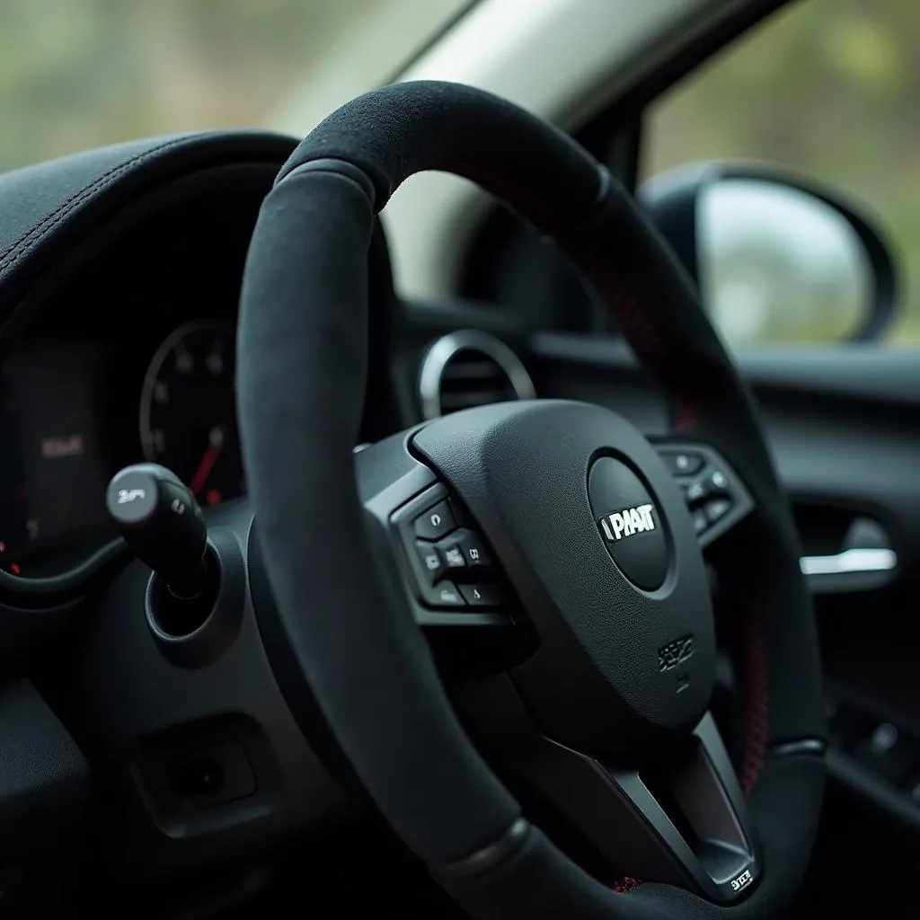 Car steering wheel wrapped in suede