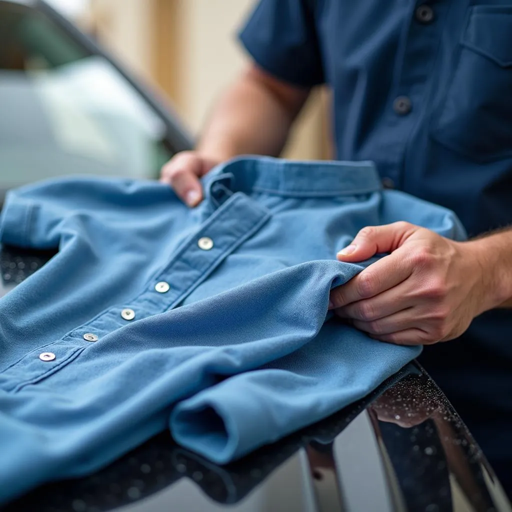 Car Wash Attendant Folding Shirt