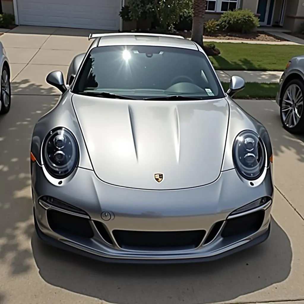 Metallic silver car wrap in Louisville KY