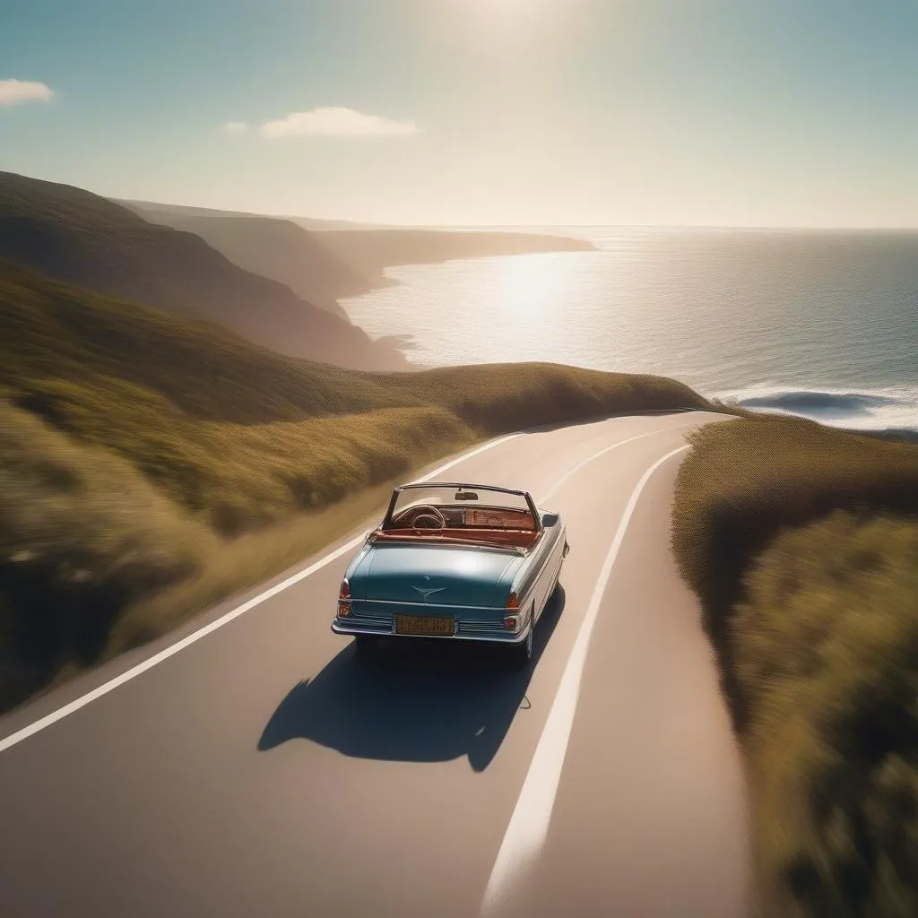 Car Driving on a Coastal Road