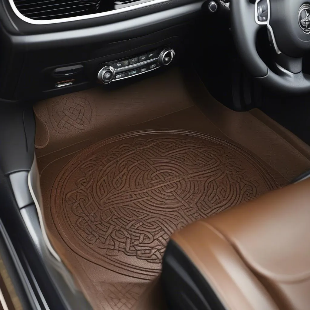 Celtic car mat with a woven Celtic knot design