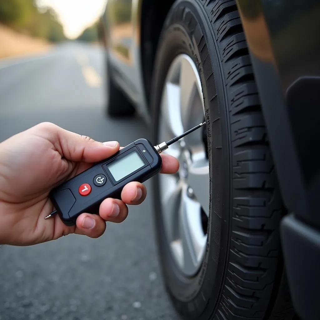 Checking Tire Pressure Before Road Trip