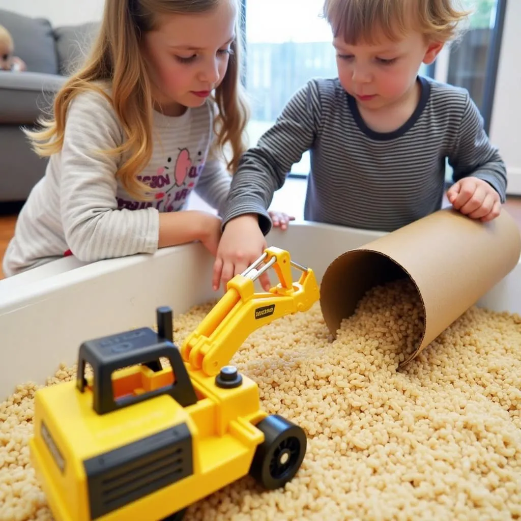 Children Playing with a Car Sensory Bin