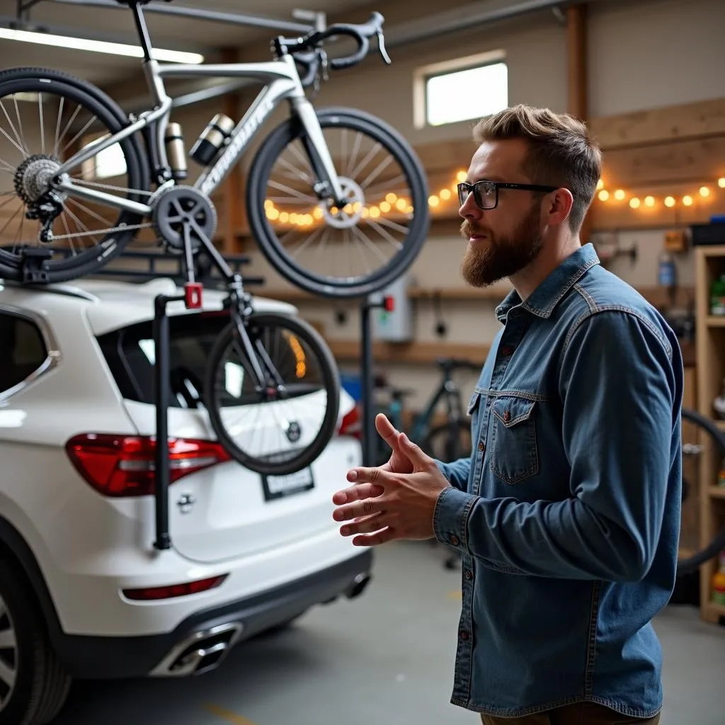 Car owner choosing a saddle rack for his car