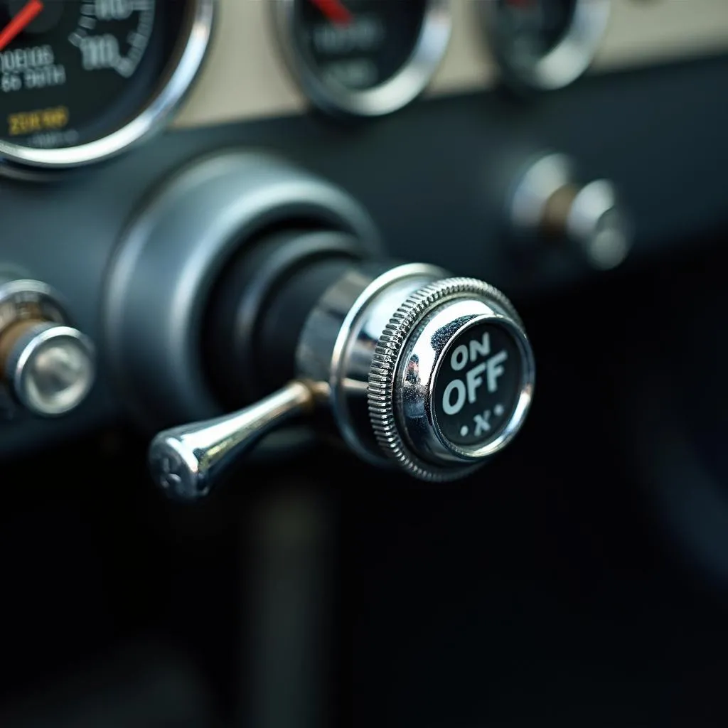 Chrome toggle switch on a car dashboard