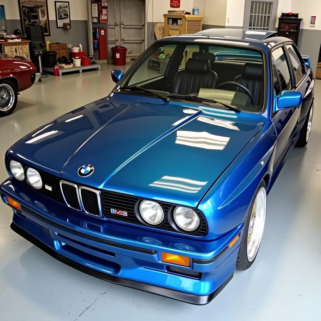 A classic BMW E30 M3 in Aegean Blue