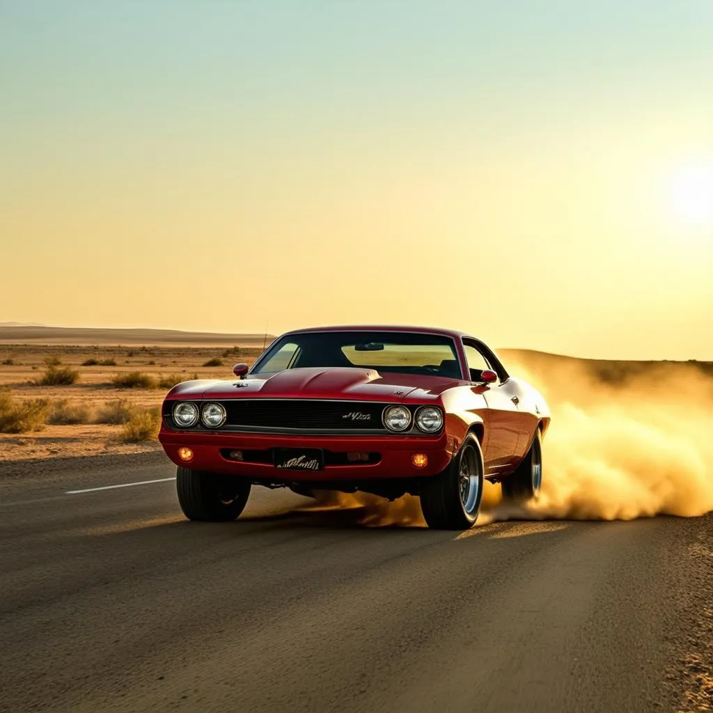 classic muscle car on open road