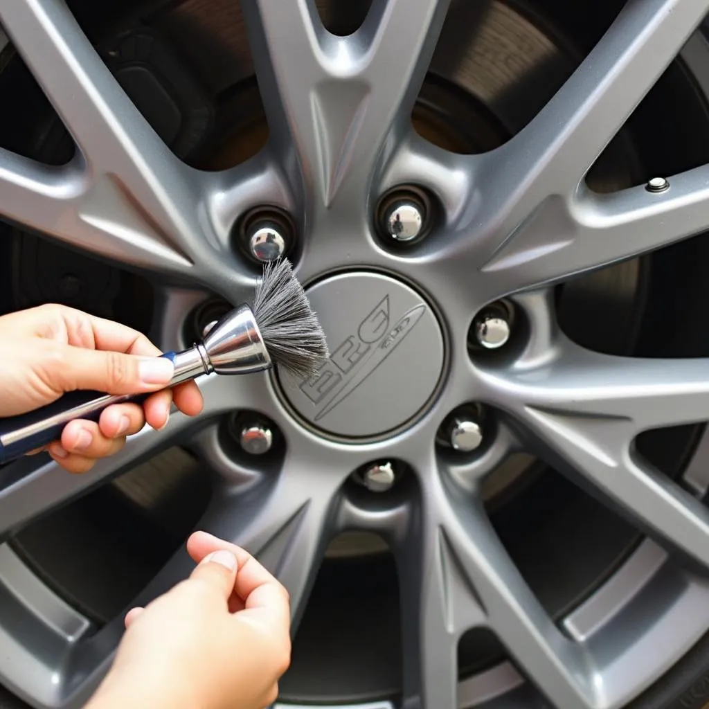 Cleaning Car Wheels with a Brush