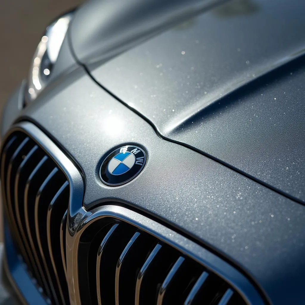 Close-up of BMW Skyscraper Grey Metallic Paint Shimmering in Sunlight