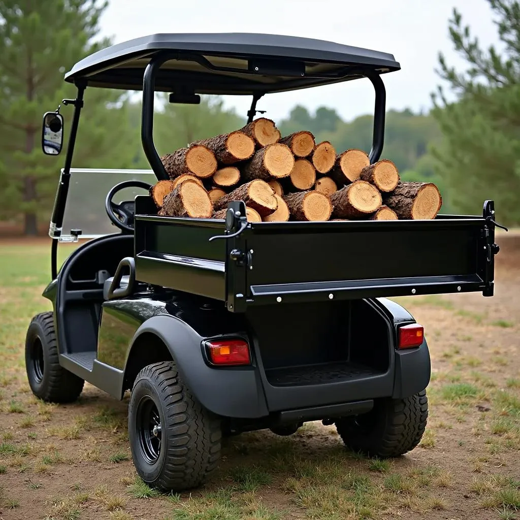 Club Car Equipped with Dump Bed Hauling Firewood