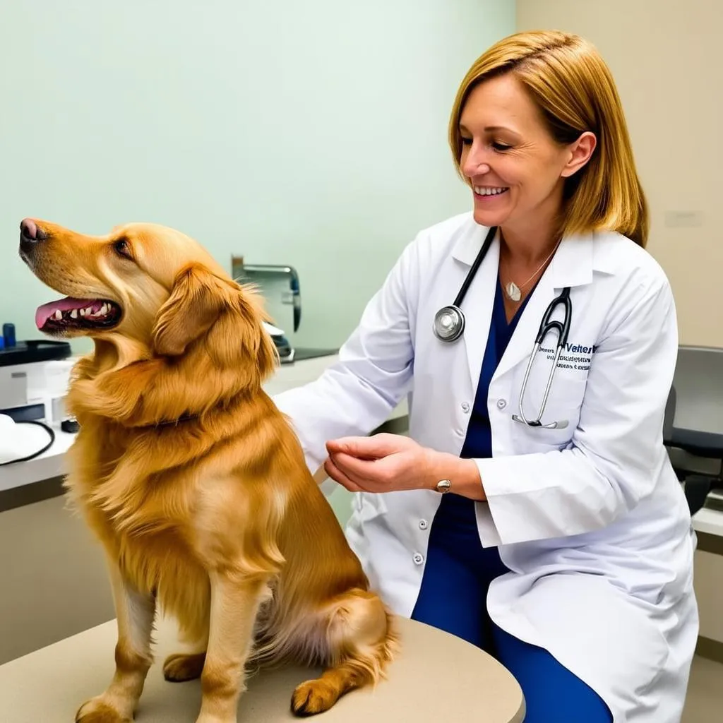 Veterinarian examining a dog in a clinic