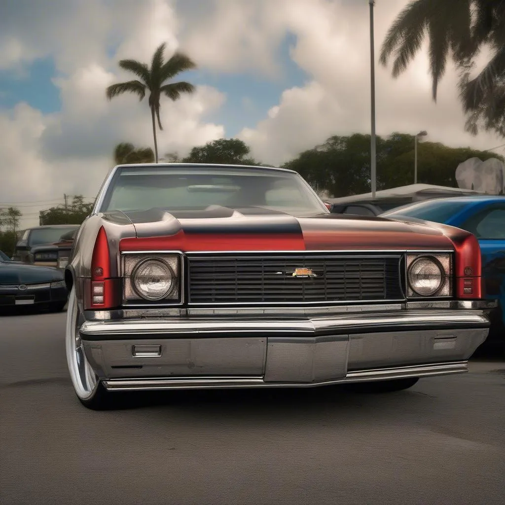 A classic Chevrolet Cutlass transformed into a Donk car in Miami, Florida