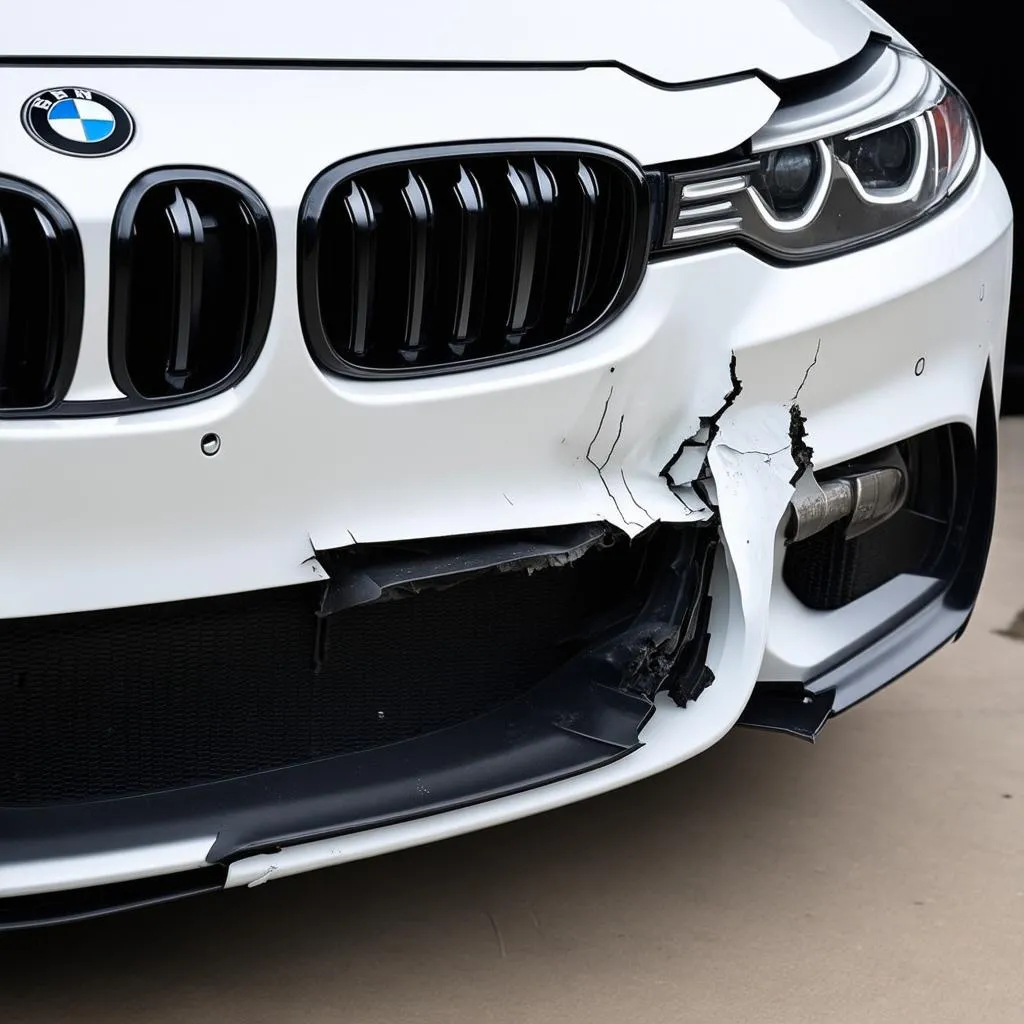 Damaged BMW front bumper