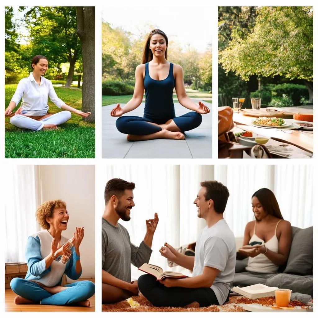 Diverse group of people enjoying various self-care activities