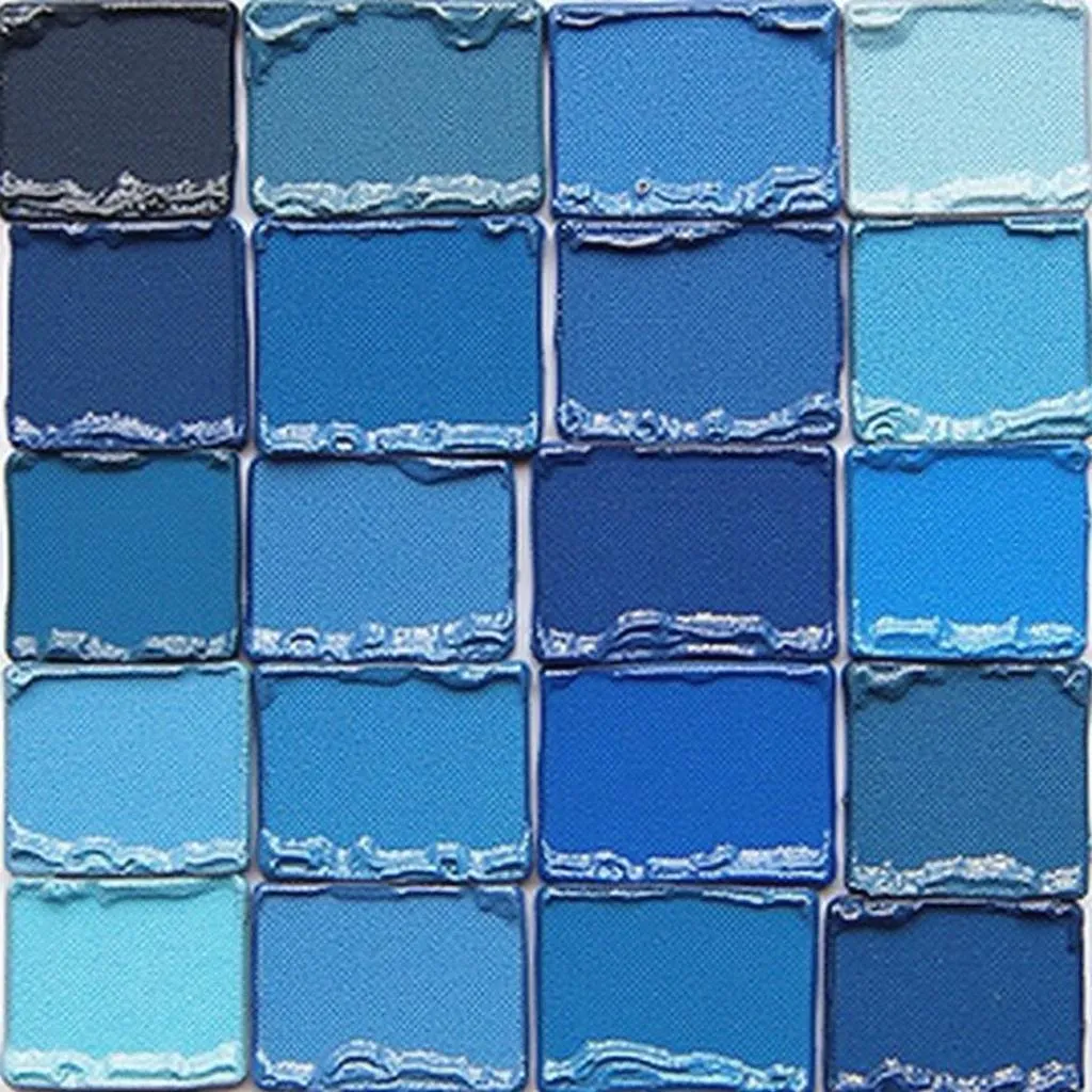 Various shades of blue metallic car paint samples