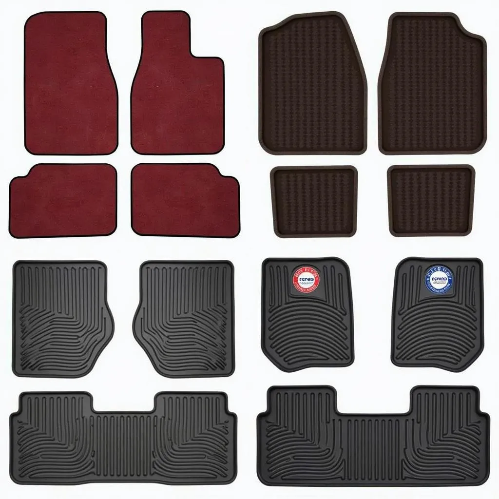 Variety of car floor mats in different materials and styles