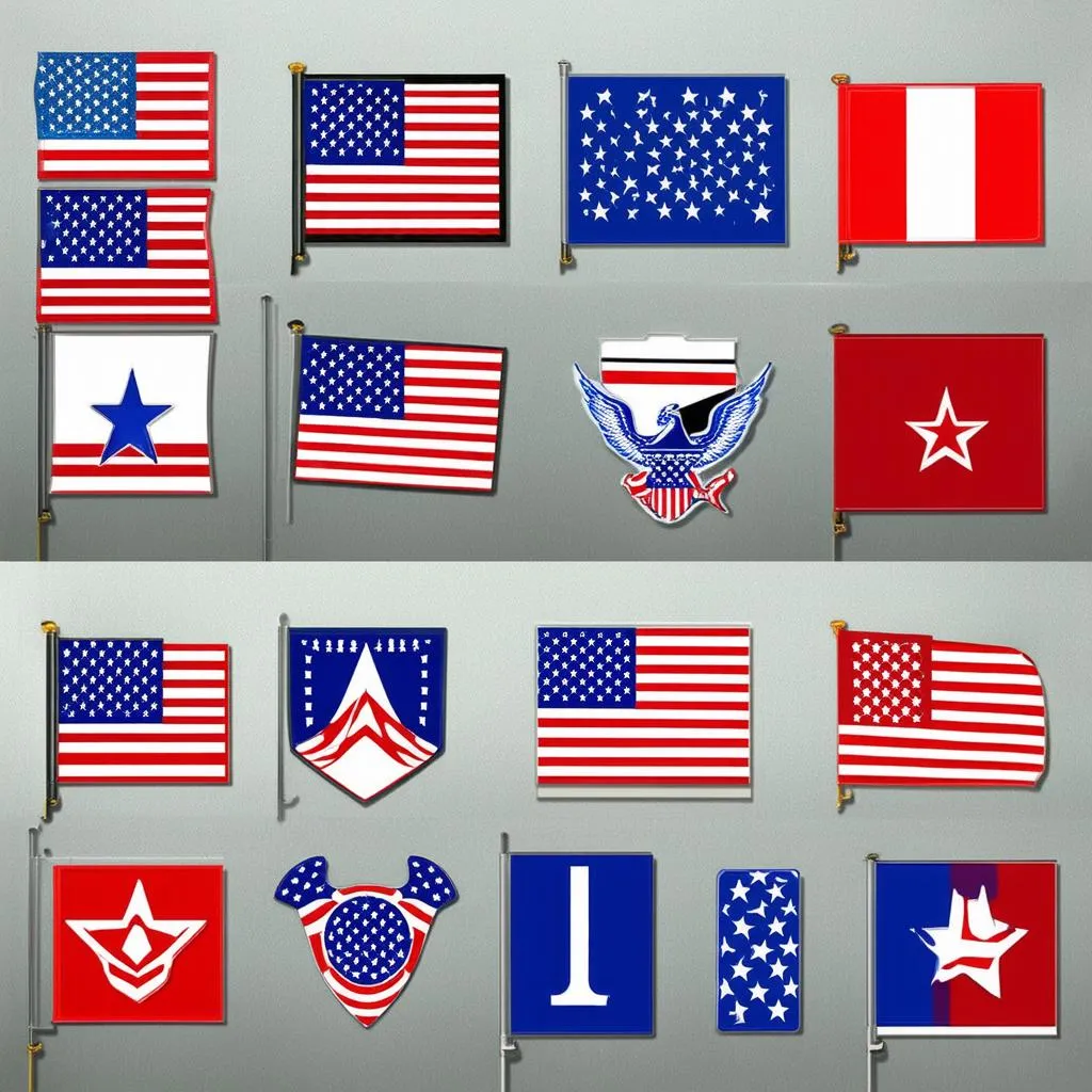 Different types of car flags, including magnetic flags, window decals, and bumper stickers.