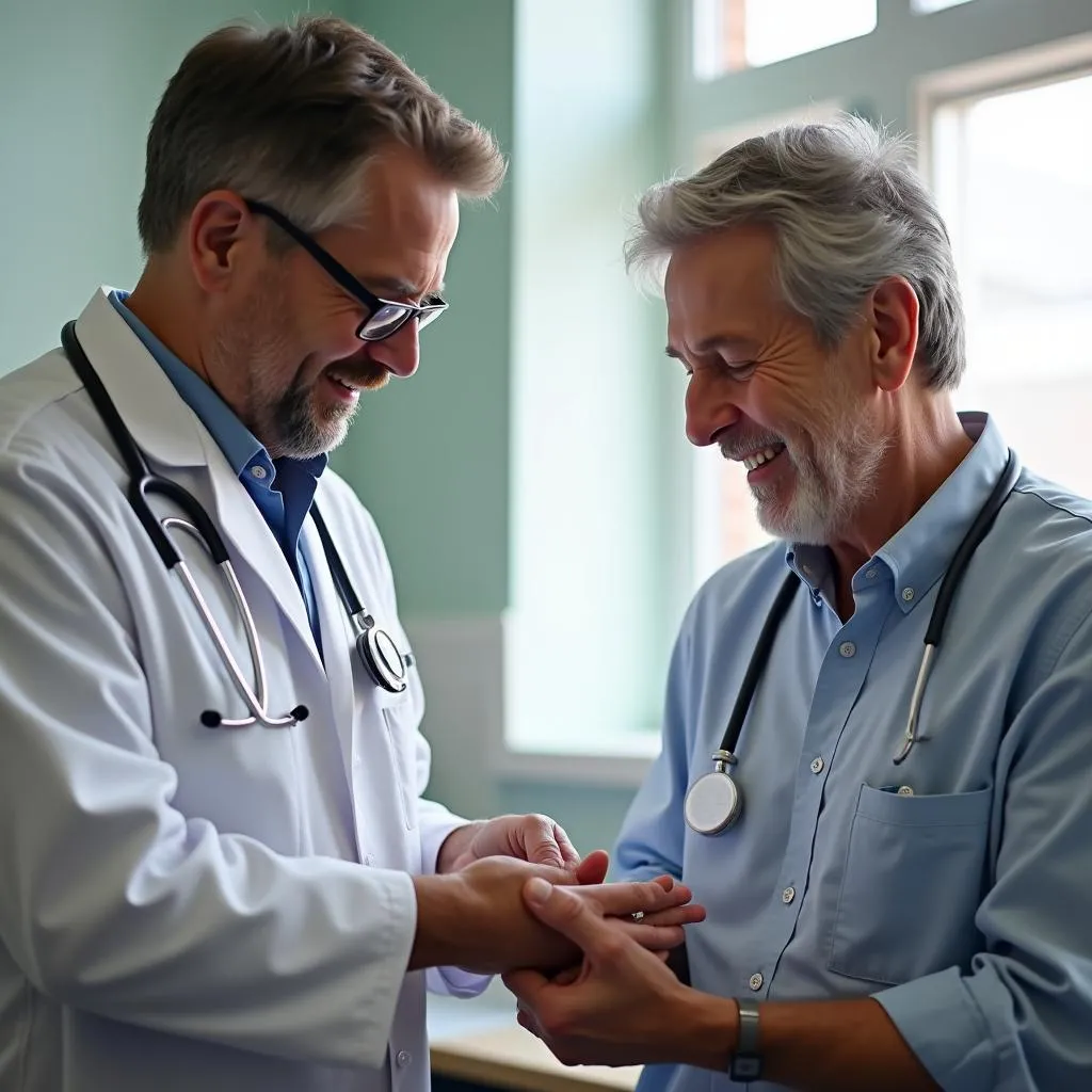 Doctor examining a patient's injury in an urgent care center in Topsail NC