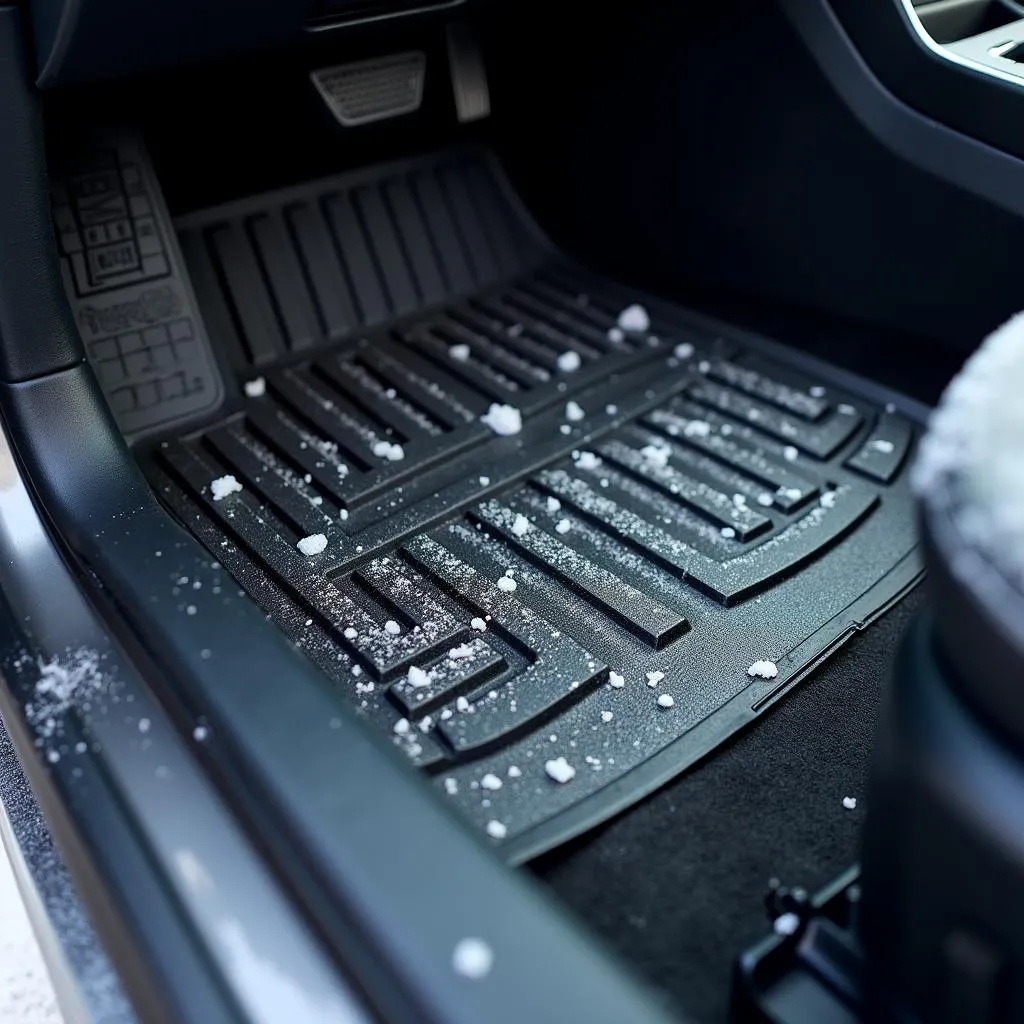 Dodge Avenger car mats covered in snow