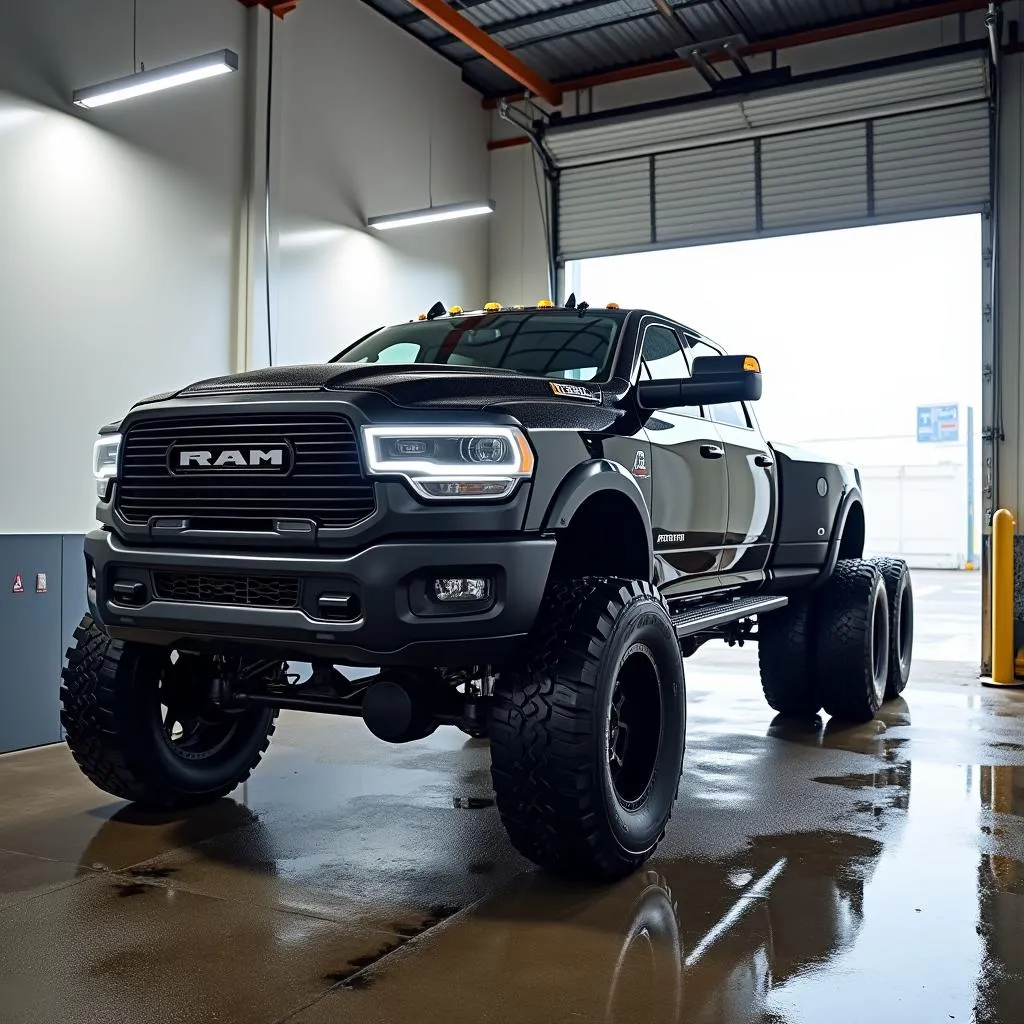 Dually truck entering a car wash