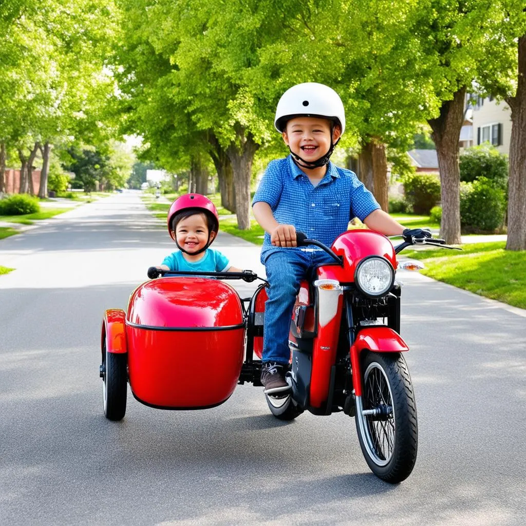 E-bike with a sidecar carrying a child