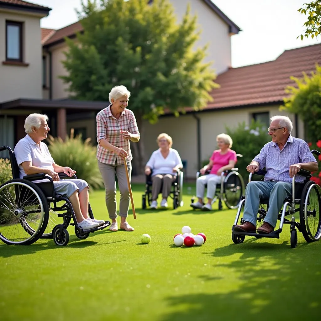 Elderly Residents Enjoying Outdoor Activities on Artificial Grass