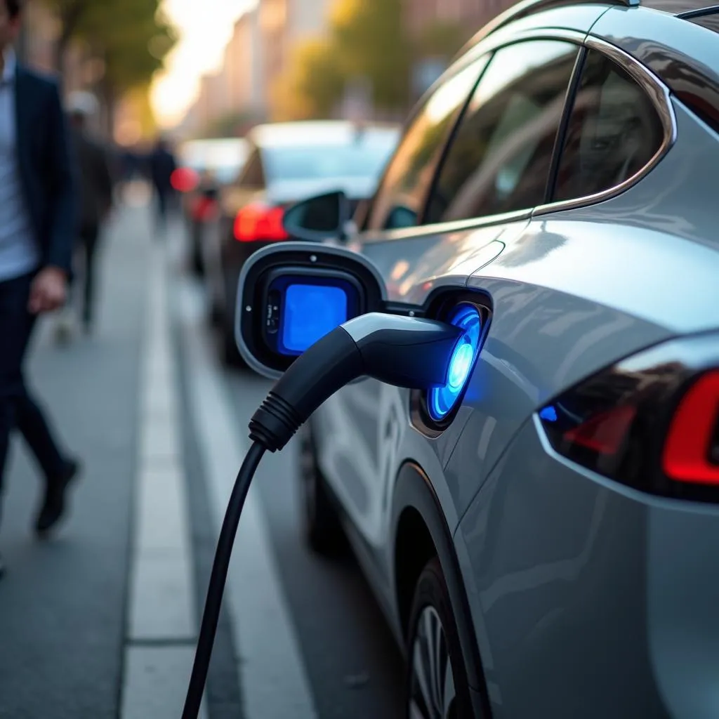 Electric car charging at a public station