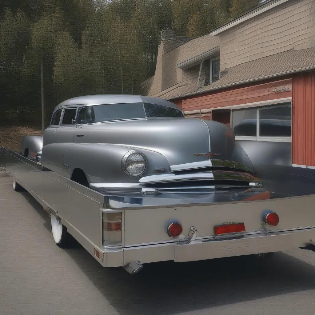 A car hauler model transporting a classic car