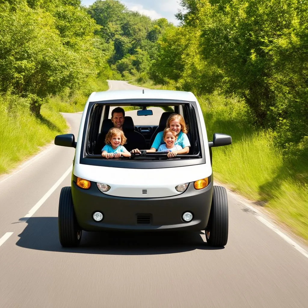 Family Driving Electric Car