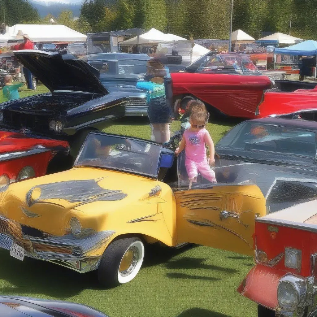 A family enjoying the Issaquah Car Show