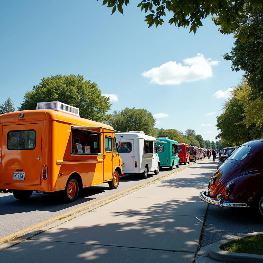 Food trucks catering to attendees at an Arlington car show