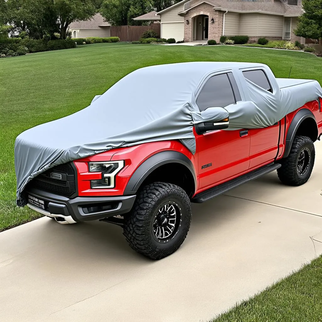 Ford Raptor With Car Cover Outdoors