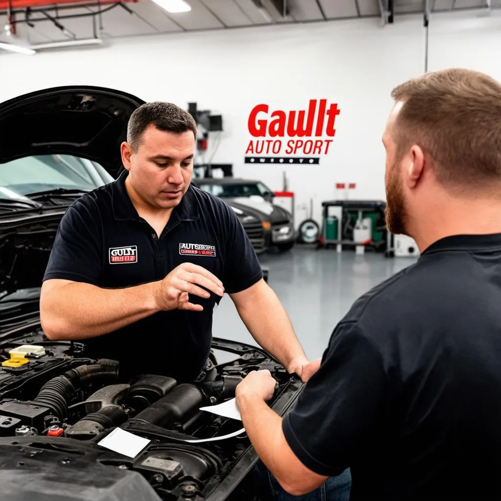 Customer and mechanic discussing car issues