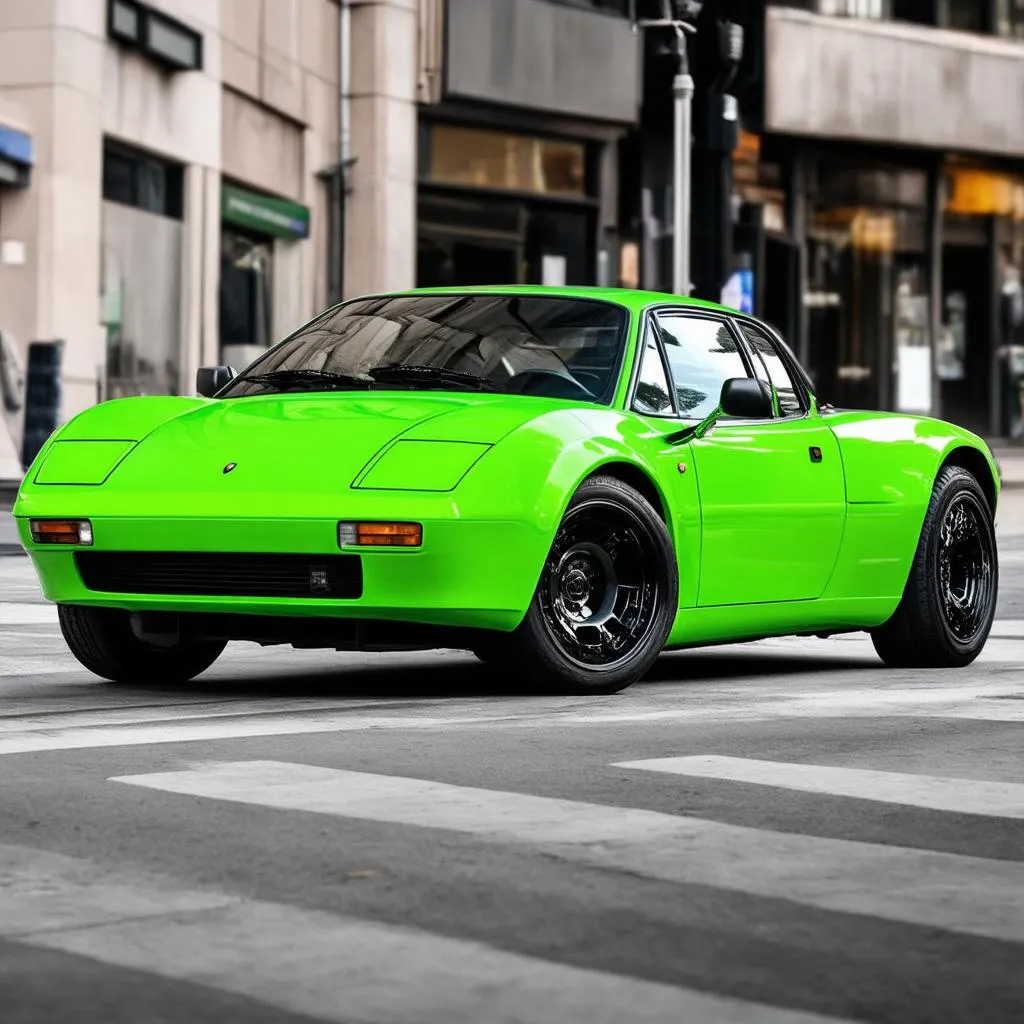 Glossy Lime Green Sports Car