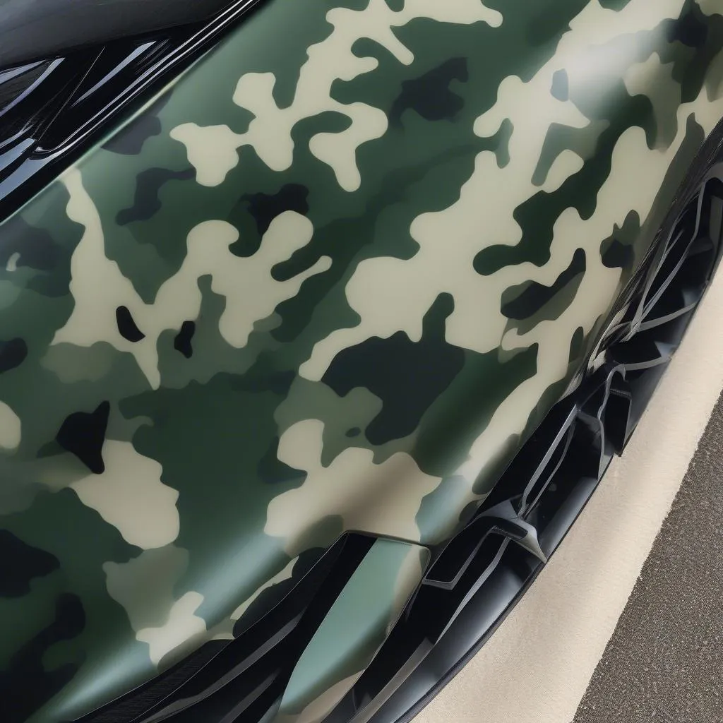 Green Camo Car Wrap Close-up