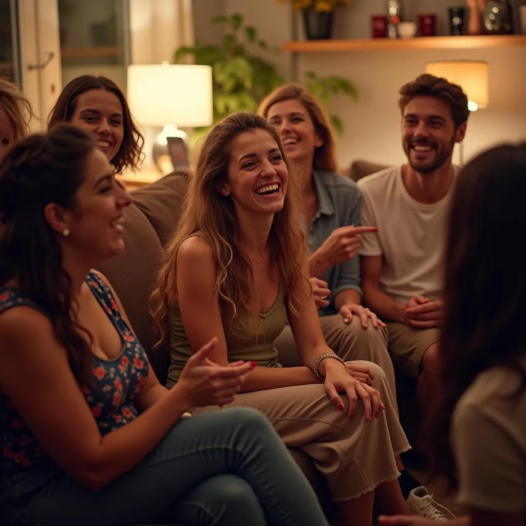 Friends laughing and having fun at a party