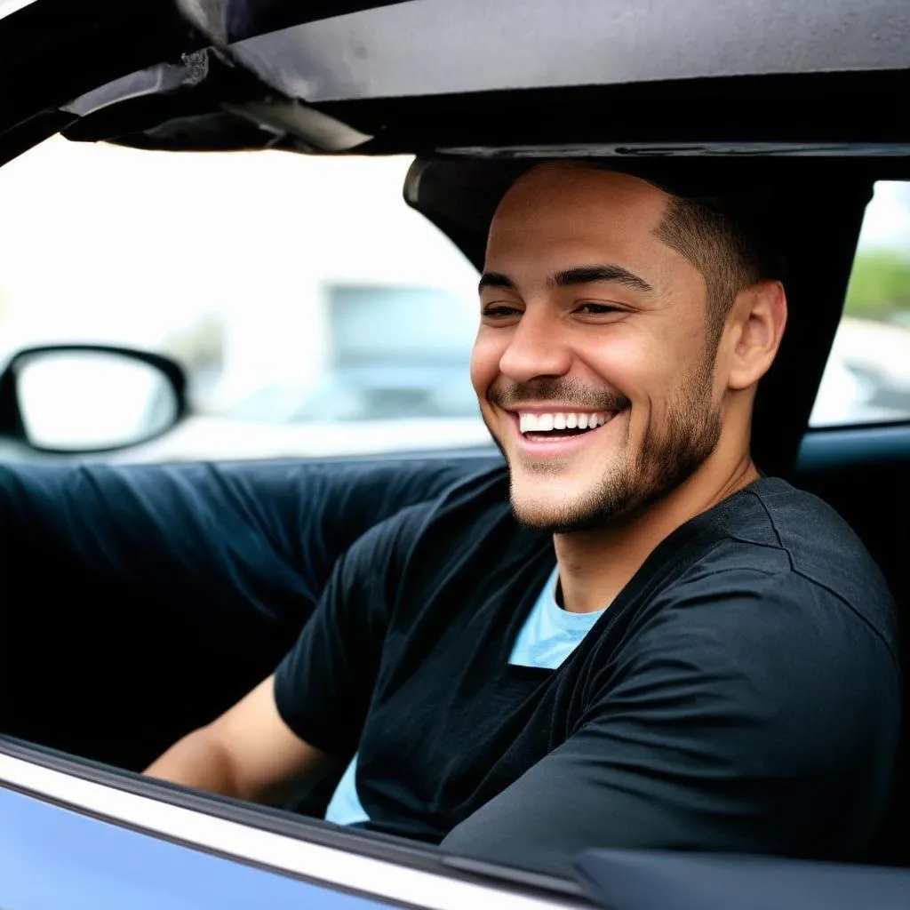 Man Smiling in Clean Car