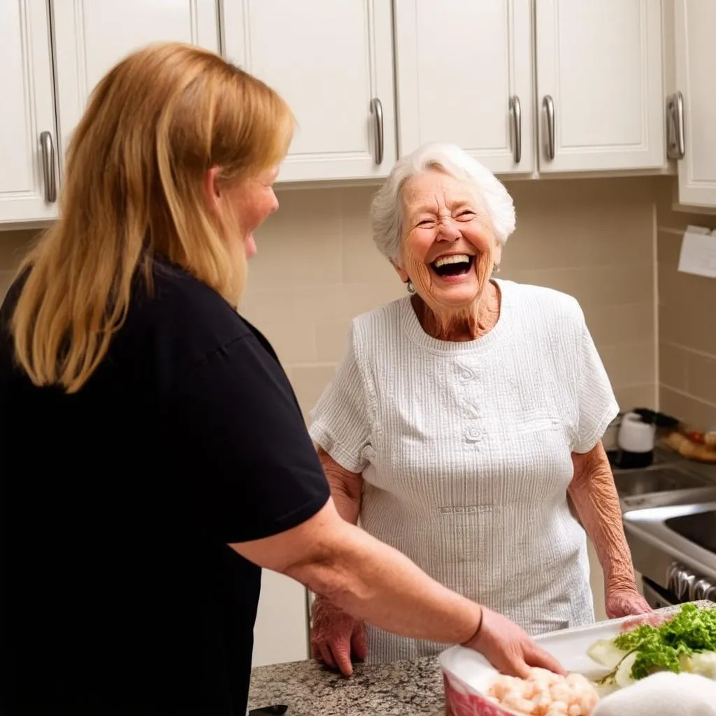 Happy Senior Woman with Caregiver