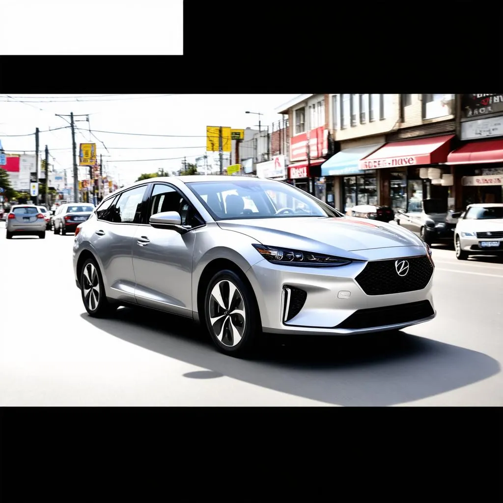 Hybrid car driving on city street