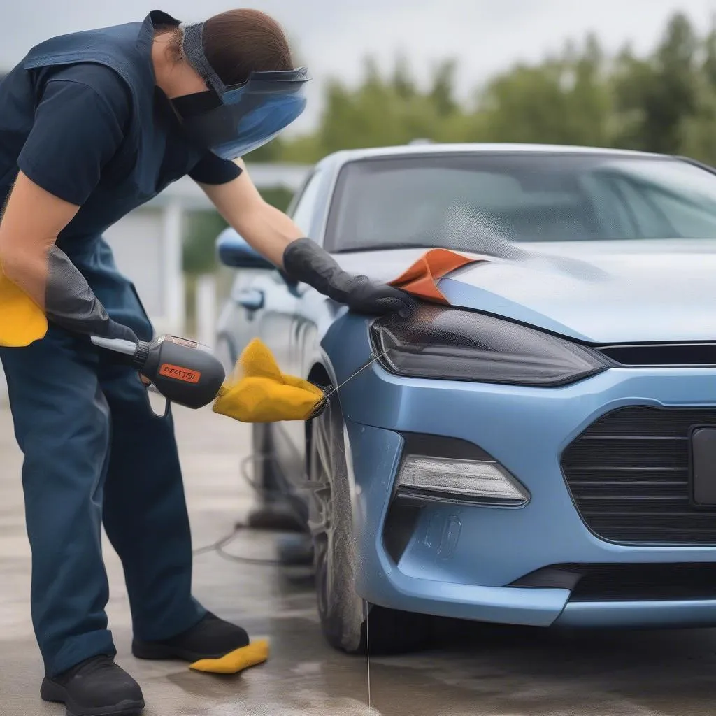 Car Owner Applying Iron On Car Paint