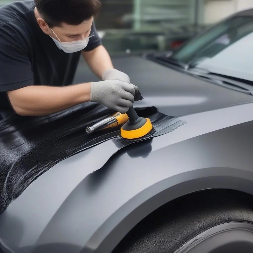 Car Owner Removing Iron On Car Paint