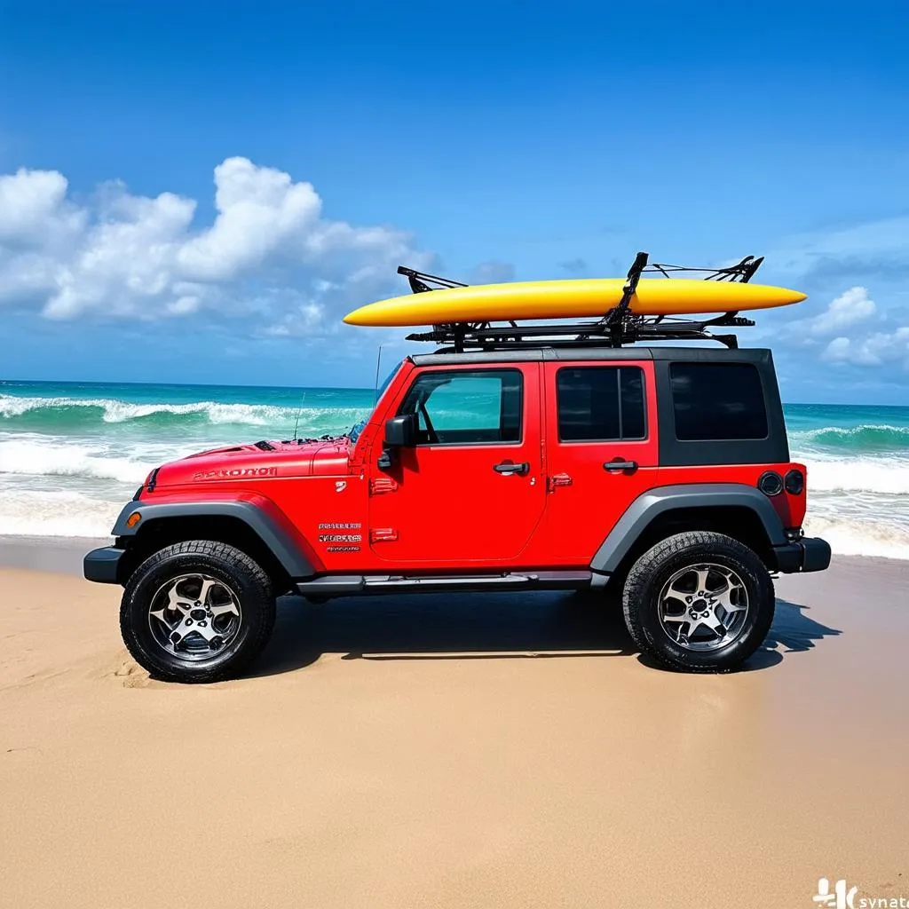 Jeep Wrangler on the beach