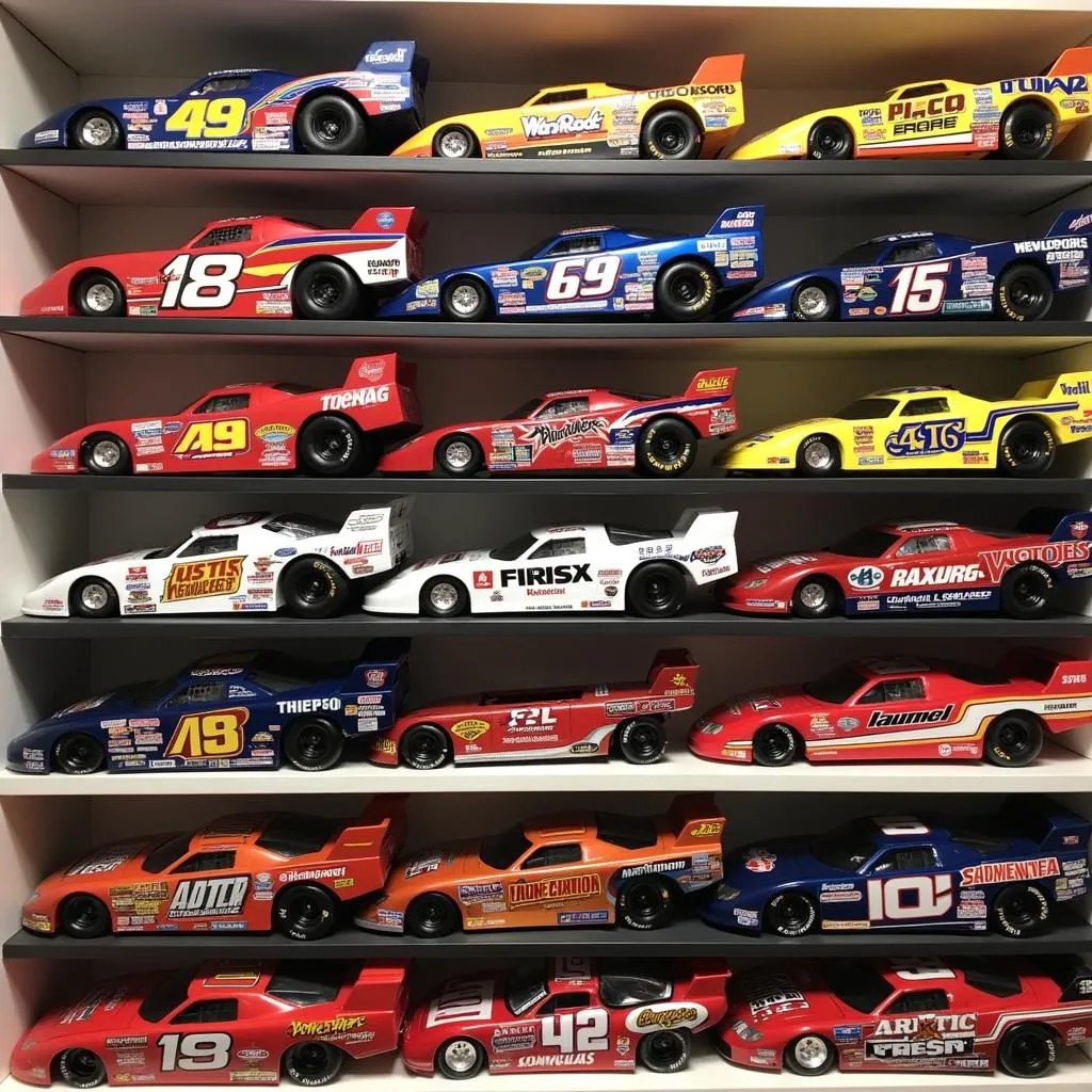 John Force Diecast Funny Car Collection on Display