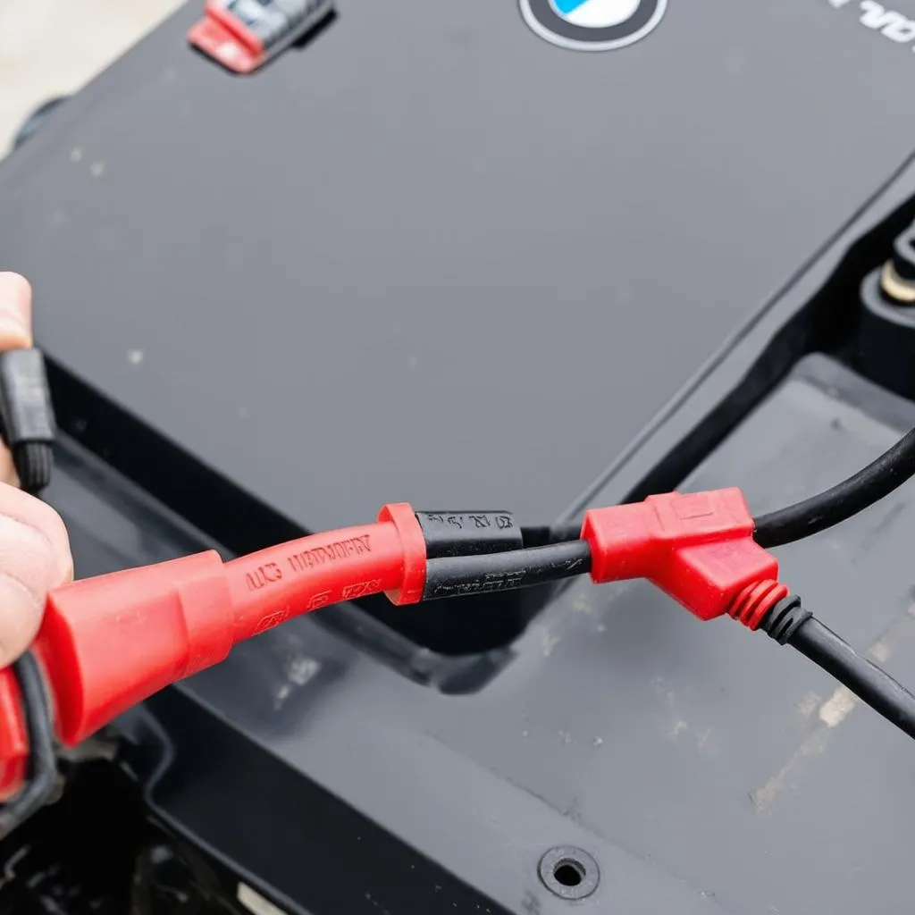 Connecting jumper cables to a BMW battery