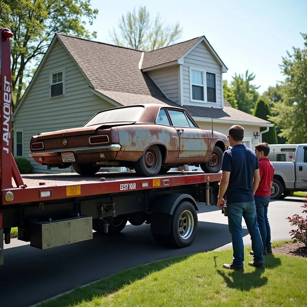 Junk car being picked up in Easton, PA